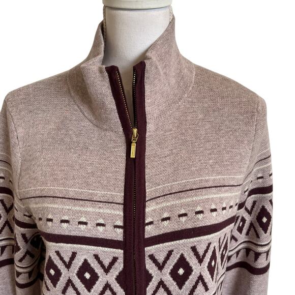 Cynthia Rowley Cardigan Sweater Women's Size Large Mauve Burgundy Aztec Nordic - Picture 2 of 8